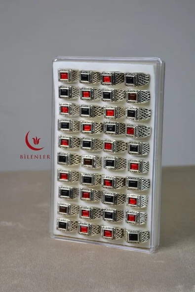 Erkek Motifli Taşlı Metal Yüzük Uzun Ömürlü, Şık Tasarım SiyahKahveKırmızı(40’lı kutu) - Resim 5