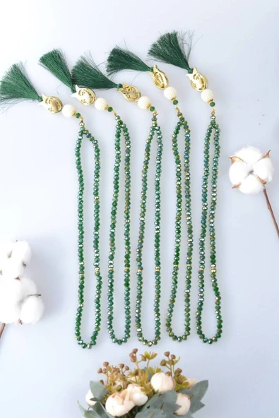 Laleli 99’lu Kristal Tesbih Yeşil - Resim 5