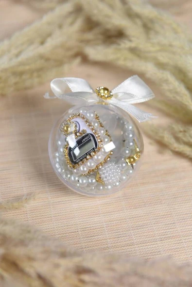 Hediyelik Mevlitlik Tesbih ve Zikirmatik Set 5 Adet Beyaz - Resim 2