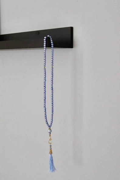 Vavlı Püsküllü İnci Tesbih Mavi Renk 20 Adet - Resim 3