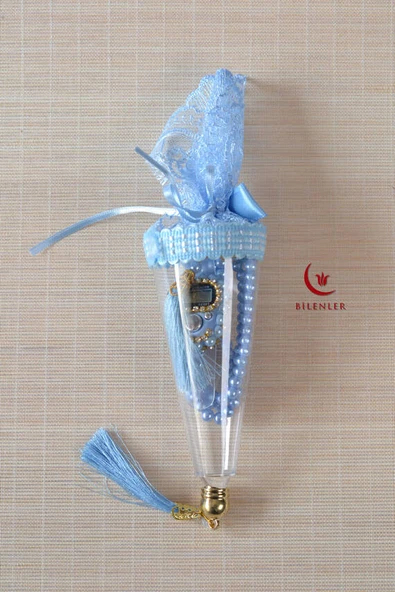 Mevlitlik Hediyelik Külah Kutuda İnci Tesbih ve Zikirmatik Seti Mavi ürün görseli 1