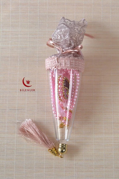 Mevlitlik Hediyelik Külah Kutuda İnci Tesbih ve Zikirmatik Seti Pembe ürün görseli