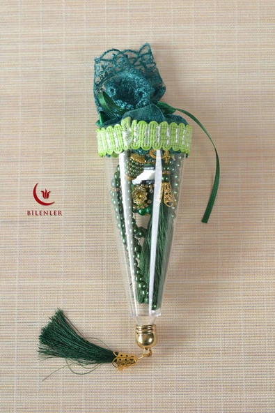 Mevlitlik Hediyelik Külah Kutuda İnci Tesbih ve Zikirmatik Seti Yeşil ürün görseli