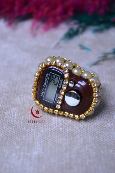 Boncuklu Taşlı Zikirmatik Kahverengi - Resim 2