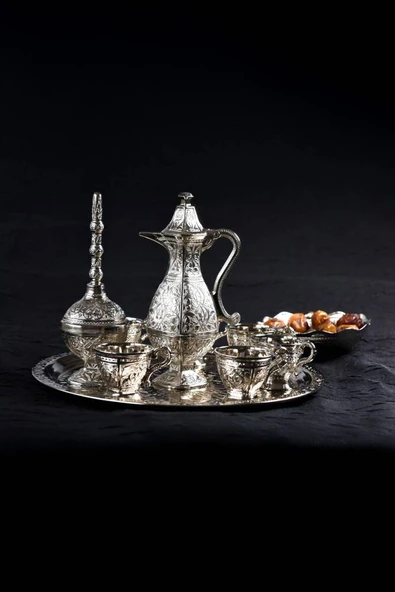 Hediyelik Sunumluk Osmanlı Motifli Gümüş Zemzem Takımı – 10 Parça Şık İkram Seti - Resim 6