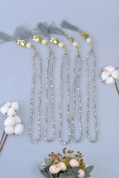 Laleli 99’lu Kristal Tesbih Gri - Resim 5