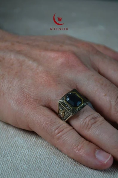 Erkek Tuğra Motifli Taşlı Metal Yüzük Uzun Ömürlü, Şık Tasarım (40’lı kutu) ürün görseli