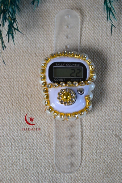 Boncuklu Taşlı Zikirmatik Beyaz - Resim 2