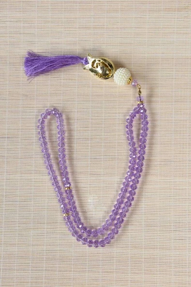 Laleli 99lu Kristal Tesbih Lila - Resim 2