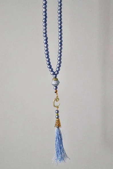 Vavlı Püsküllü İnci Tesbih Mavi Renk 20 Adet - Resim 2