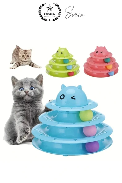 3 Katlı 3 Toplu Kedi Oyuncağı Yuvarlak Eğlence Dönen Hareketli ABS Plastik Çıngıraklı Zeka Gelişim - 2