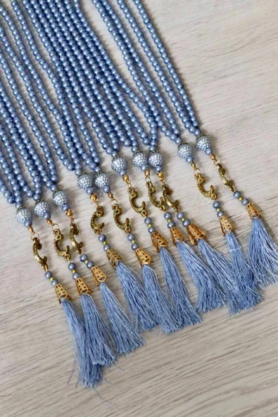 Vavlı Püsküllü İnci Tesbih Mavi Renk 20 Adet ürün görseli