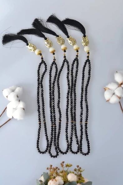 Laleli 99lu Kristal Tesbih Siyah - Resim 5