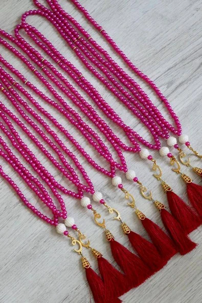 Vavlı Püsküllü İnci Tesbih Kırmızı Renk 20 Adet ürün görseli