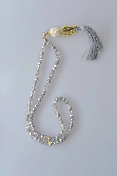 Laleli 99’lu Kristal Tesbih Gri - Resim 3