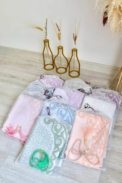 Pamuklu Ekonomik Seccade ve İnci Tesbih Seti 20 Kişilik - Resim 2