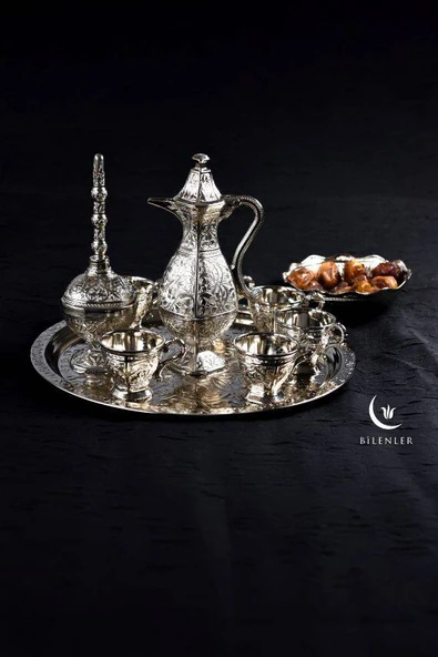 Hediyelik Sunumluk Osmanlı Motifli Gümüş Zemzem Takımı – 10 Parça Şık İkram Seti