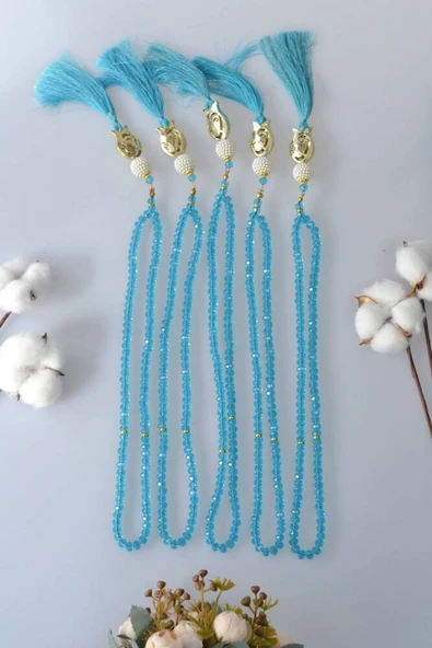 Laleli 99’lu Kristal Tesbih Açık Mavi - Resim 2