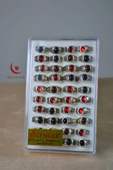 Erkek Motifli Taşlı Metal Yüzük Uzun Ömürlü, Şık Tasarım KahveSiyahKırmızı (40lı kutu) - Resim 5