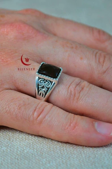 Erkek Motifli Taşlı Metal Yüzük Uzun Ömürlü, Şık Tasarım YeşilSiyah (40’lı kutu) - Resim 2