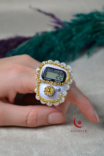 Boncuklu Taşlı Zikirmatik Beyaz ürün görseli 1