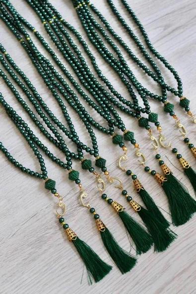 Vavlı Püsküllü İnci Tesbih Yeşil Renk 20 Adet ürün görseli 1