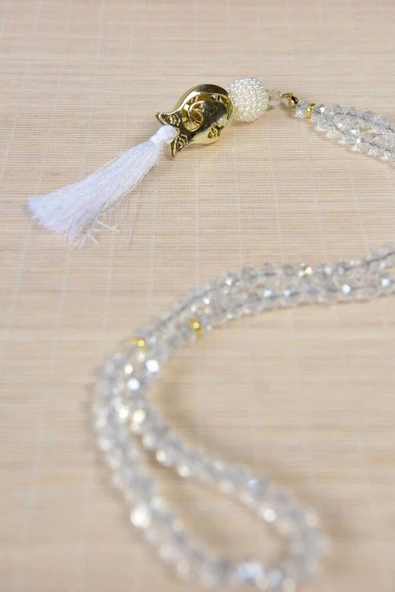 Laleli 99’lu Kristal Tesbih Beyaz ürün görseli