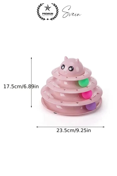 3 Katlı 3 Toplu Kedi Oyuncağı Yuvarlak Eğlence Dönen Hareketli ABS Plastik Çıngıraklı Zeka Gelişim - 3