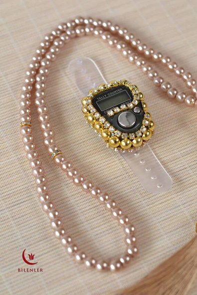 Mevlitlik Hediyelik Külah Kutuda İnci Tesbih ve Zikirmatik Seti Gold - Resim 4