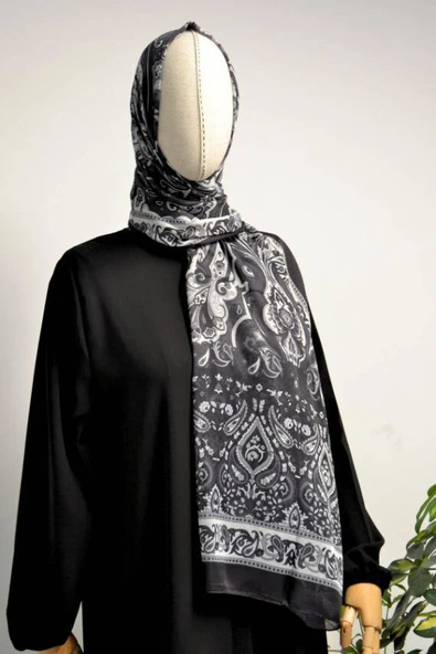 Etnik Desenli Pamuklu Şal Siyah - Resim 4