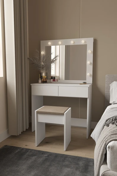 Sakura Hollywood Işıklı Aynalı Çekmeceli Makyaj Masası - 3