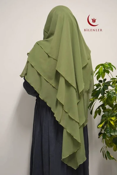 3 Katlı Şifon Sufle Yeşil  (Pratik Şal) - Resim 3