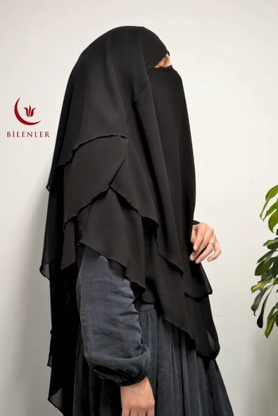 3 Katlı Şifon Sufle Siyah (Pratik Şal) - Resim 3