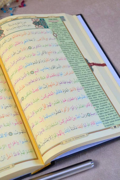 Gizli Mealli ve Türkçe Okunuşlu Kuran-ı Kerim Orta Boy 17× 24 cm Pembe  – Özel Işıklı Kalemli - Resim 5