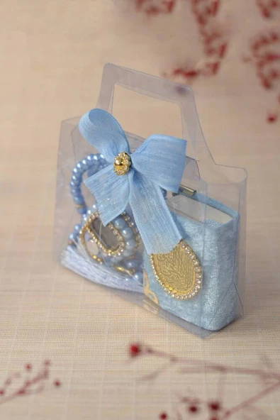 Hediyelik Kutulu Mini Kuran İnci Tesbih ve Taşlı Zikirmatik Seti Mavi Renk 1 Adet - Resim 5