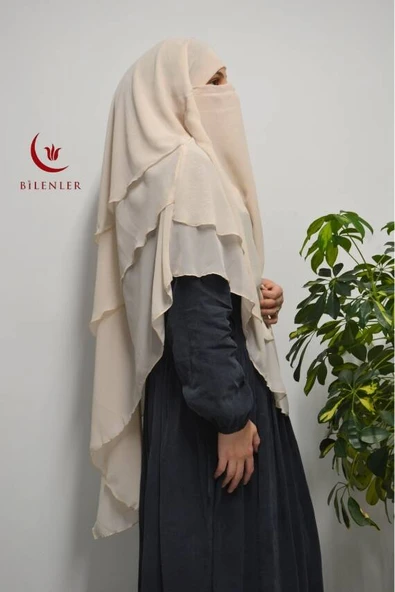 3 Katlı Şifon Sufle Bej (Pratik Şal) - Resim 2