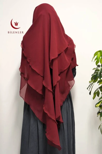 3 Katlı Şifon Sufle Bordo (Pratik Şal) - Resim 3