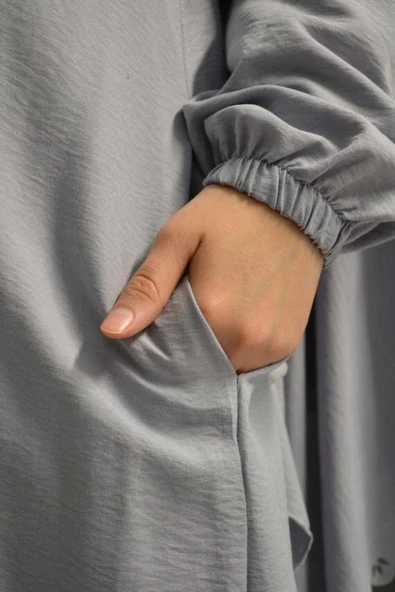 Kendinden Şallı Pamuklu Aerobin Kumaş Kadın Namaz Elbisesi  Ferace Gri - Resim 4