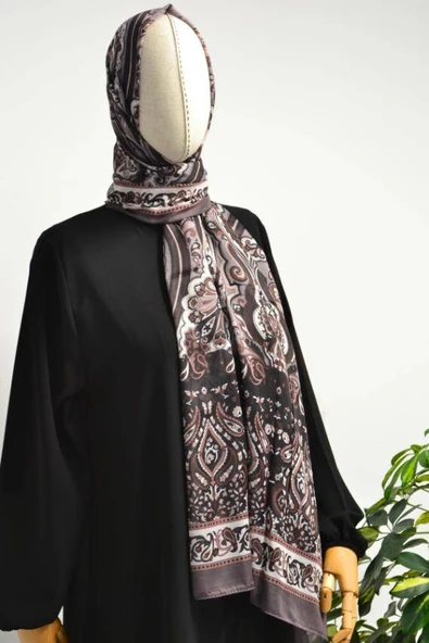 Etnik Desenli Pamuklu Şal Vizon - Resim 4