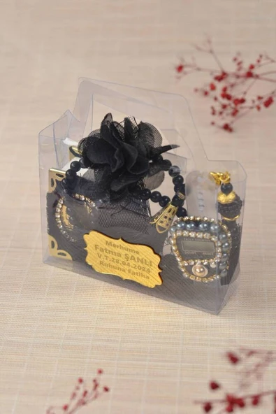 Hediyelik Kutulu Mini Kuran İnci Tesbih ve Taşlı Zikirmatik Seti Siyah Renk 1 Adet - Resim 3