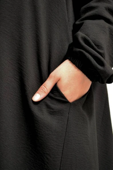 Kendinden Şallı Pamuklu Aerobin Kumaş Kadın Namaz Elbisesi  Ferace Siyah - Resim 4