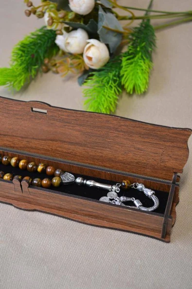 Kaplan Gözü Taşlı 33’lü Erkek Tesbih – Enerji Taşı, Ahşap Kutulu - Resim 4