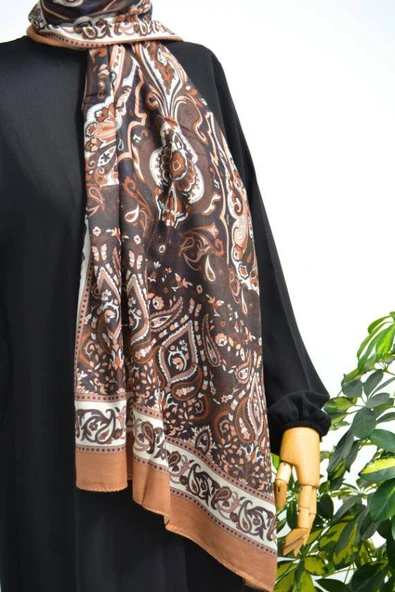 Etnik Desenli Pamuklu Şal Turuncu - Resim 2