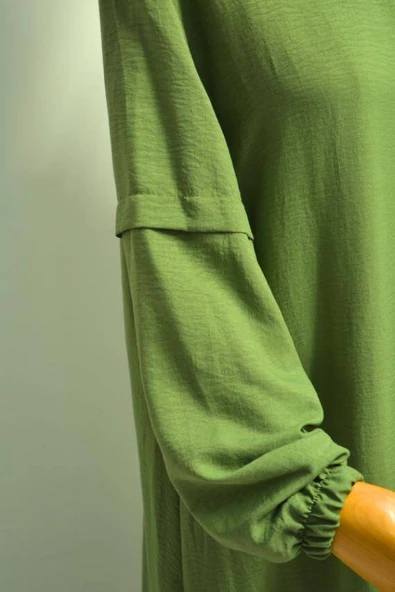 Kendinden Şallı Pamuklu Aerobin Kumaş Kadın Namaz Elbisesi  Ferace Yeşil - Resim 4