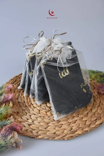 Kadife Yasin Tül Keseli Tesbihli 128 Sayfa Siyah Renk 10 Adet - Resim 2