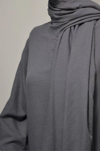 Kendinden Şallı Pamuklu Aerobin Kumaş Kadın Namaz Elbisesi Ferace Antrasit - Resim 4