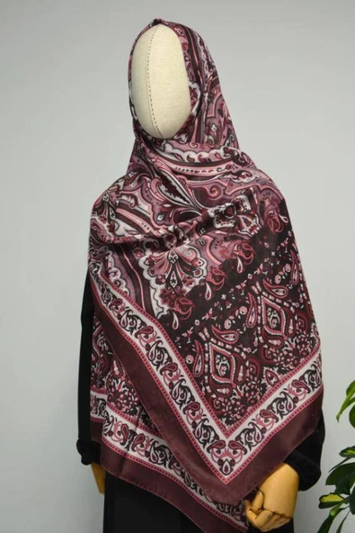 Etnik Desenli Pamuklu Şal Bordo - 3
