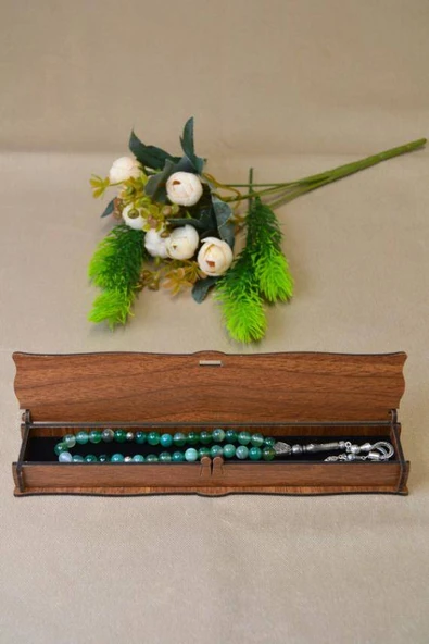 Yeşil Akik Taşlı 33’lü Erkek Tesbih – Doğal Taş, Özel Ahşap Kutulu - Resim 5