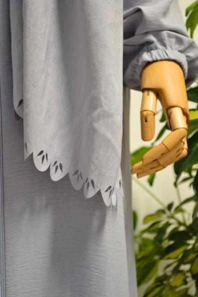 Kendinden Şallı Pamuklu Aerobin Kumaş Kadın Namaz Elbisesi  Ferace Gri - Resim 5