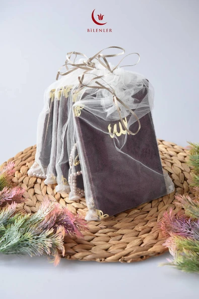 Kadife Yasin Tül Keseli Tesbihli 128 Sayfa Mor Renk 10 Adet - Resim 2